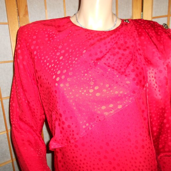 ST. GILLIAN SILKS Red 100% Silk Dress * sz 8 * VINTAGE - Picture 2 of 7